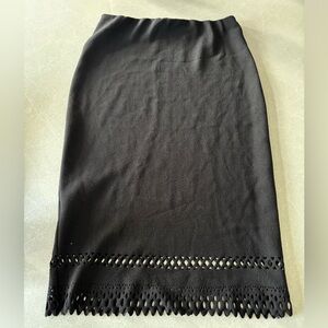 Mandy Evans Black Fitted Midi-Length Office Skirt Eyelet Cut Out Detail Hem